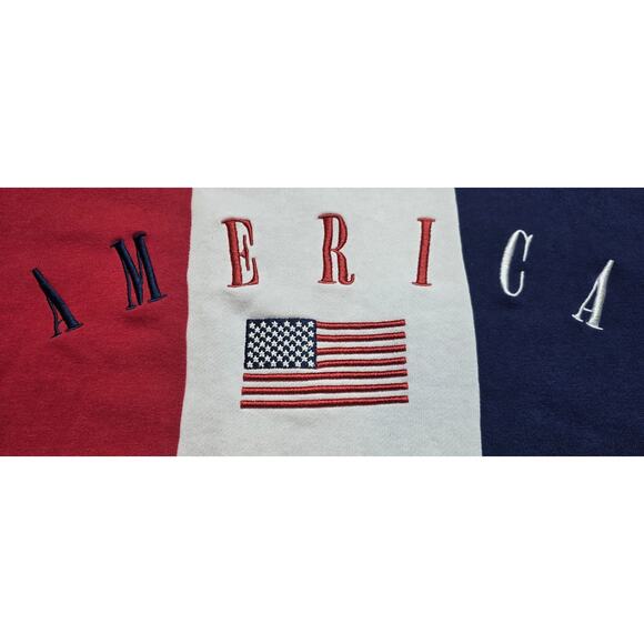 Isaac Morris Womens L America‎ Sweater Red Blue Flag Colorblock Embroidered USA - Picture 2 of 8
